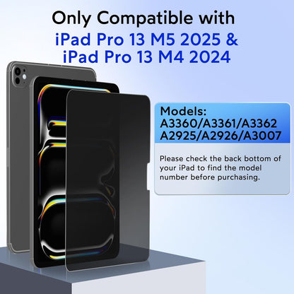 MOBDIK Privacy Screen Protector Compatible with iPad Pro 13 Inch M5 2025 / M4 2024, Anti Spy, 9H Tempered Glass, EZ Kit 1 Pack