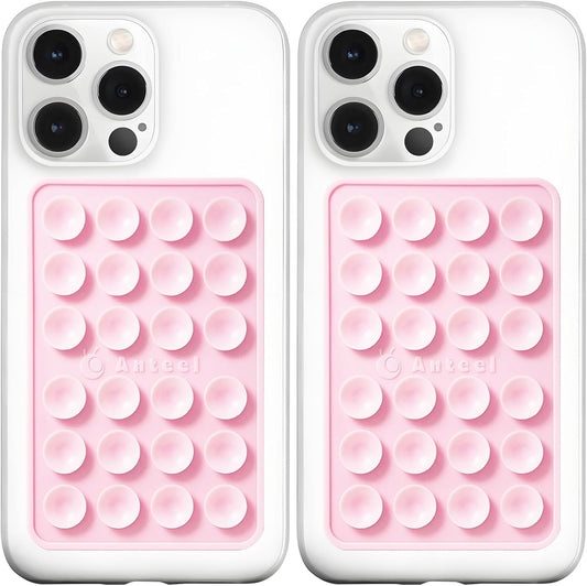 Anteel MAX Silicone Suction Phone Case Adhesive Mount, Upgraded Super Strong Grip, Durable, Easy to Use, Hands-Free Sticky Phone Holder for Selfies, Tiktok Videos, 2.56"x3.94" (LPK&LPK)