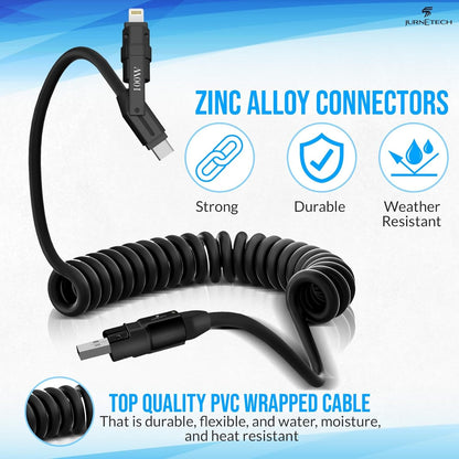 100W Multi Charging Cable - 6-in-1 Universal Fast Charging Cable with Zinc Alloy Connectors & PU Cable, Adjustable Length 120cm | C to C, USB to Type-C, Lightning, Micro - MFI Certified