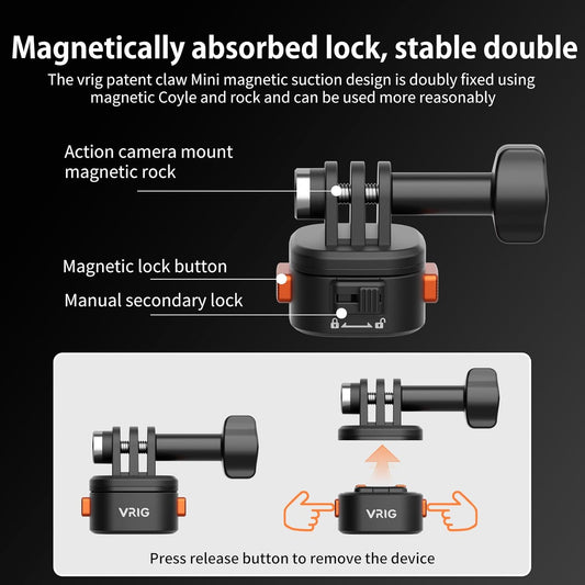 VRIG Quick Release Base Mount Kit for GoPro Accessories, Magnetic Quick Release Camera Tripod Mounts for Insta 360, DJI Osmo Action 5Pro/4/3,Go Pro Hero 13 12 11 10 9,with 1/4" Screw Hole for Tripod