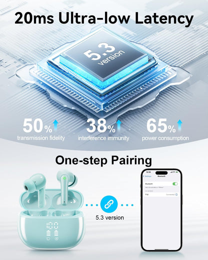 Wireless Earbuds, Bluetooth Ear Buds Headphones with LED Charging Case, Deep Bass Stereo Sound, 40 Hours Playtime, IP7, Lightweight in-Ear Earphones for iPhone Android Sports Workout