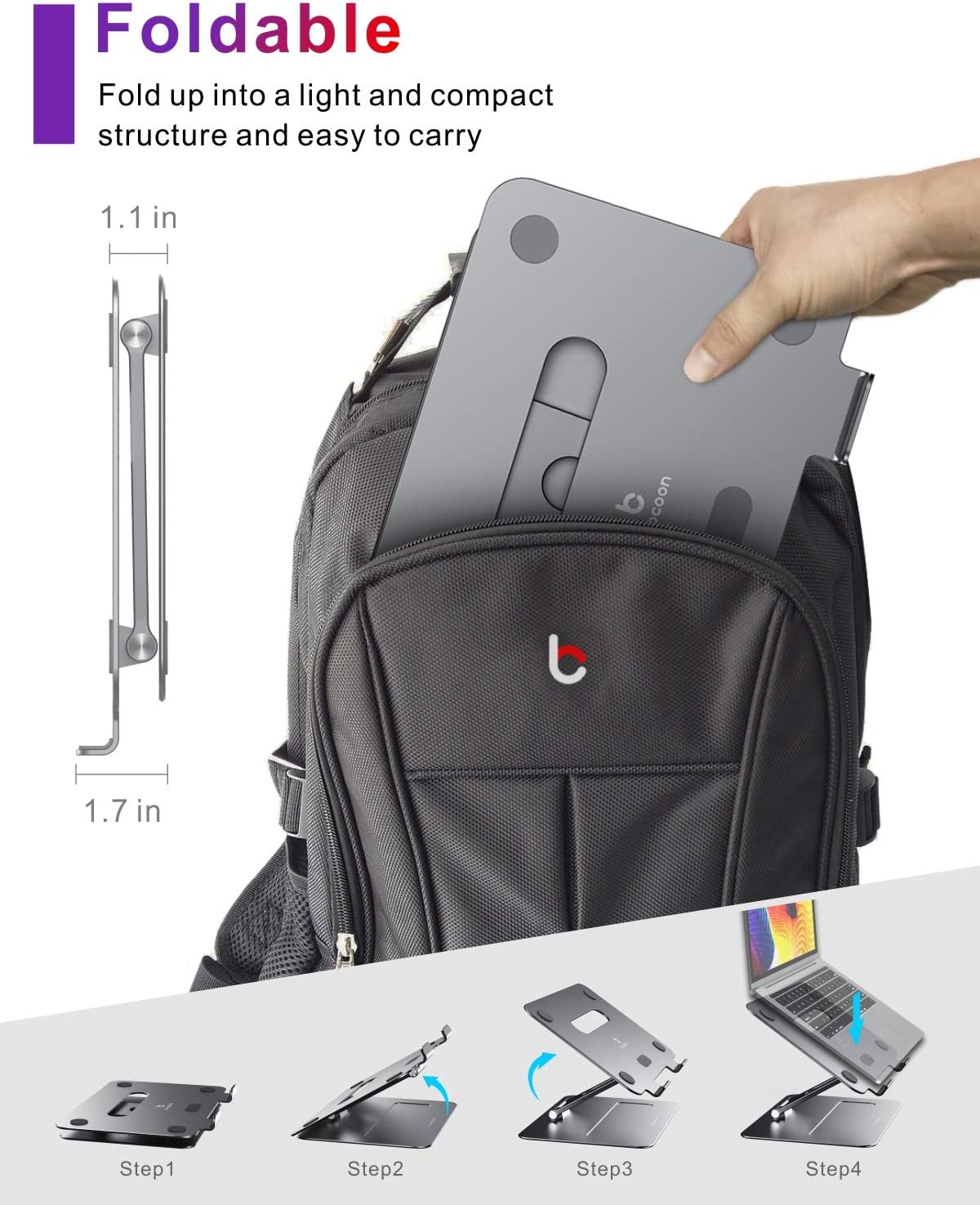 Adjustable MacBook Stand for Desk | Ergonomic Aluminum Laptop Riser with Heat-Vent, Compatible for 10-17" Laptops, Space Grey