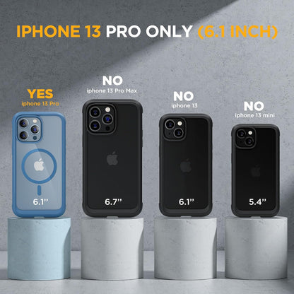 Miracase Magnetic Glass for iPhone 13 Pro Case,Compatible with MagSafe,Full-Body Protection Bumper with Shockproof Military-Grade,Built-in 9H Tempered Glass Screen Protector,Capri Blue