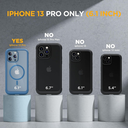 Miracase Magnetic Glass for iPhone 13 Pro Case,Compatible with MagSafe,Full-Body Protection Bumper with Shockproof Military-Grade,Built-in 9H Tempered Glass Screen Protector,Capri Blue