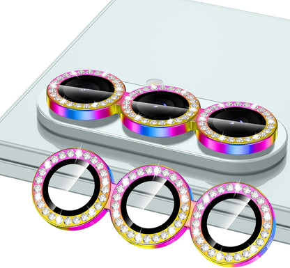 for Samsung Galaxy Z Fold 7 Camera Lens Protector, Individual Metal Ring Tempered Glass Lens Cover, [Strong Adsorption] Scratch Resistant Ultra-Thin HD Clear Lens Cover, 1 Set-Colorful Diamond
