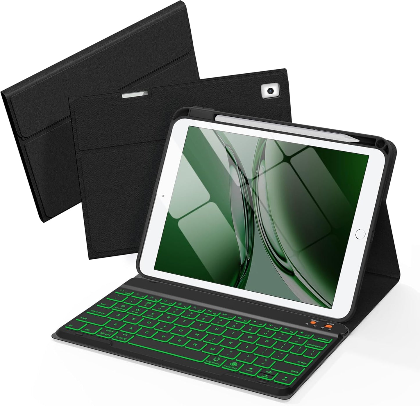 Keyboard Case for iPad 9th 8th 7th Generation 10.2" - 7 Colors Backlit Detachable Folio Keyboard Cover with Pencil Holder for iPad Pro 10.5" / iPad Air 3rd Gen (Black)