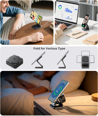 Qi2 Certified 3 in 1 Charging Station for Samsung, Aluminum Alloy Foldable 15W Wireless Charger for Galaxy S25 Series Z Flod 7, Fast Charger for Galaxy Watch Ultra, for Galaxy Buds