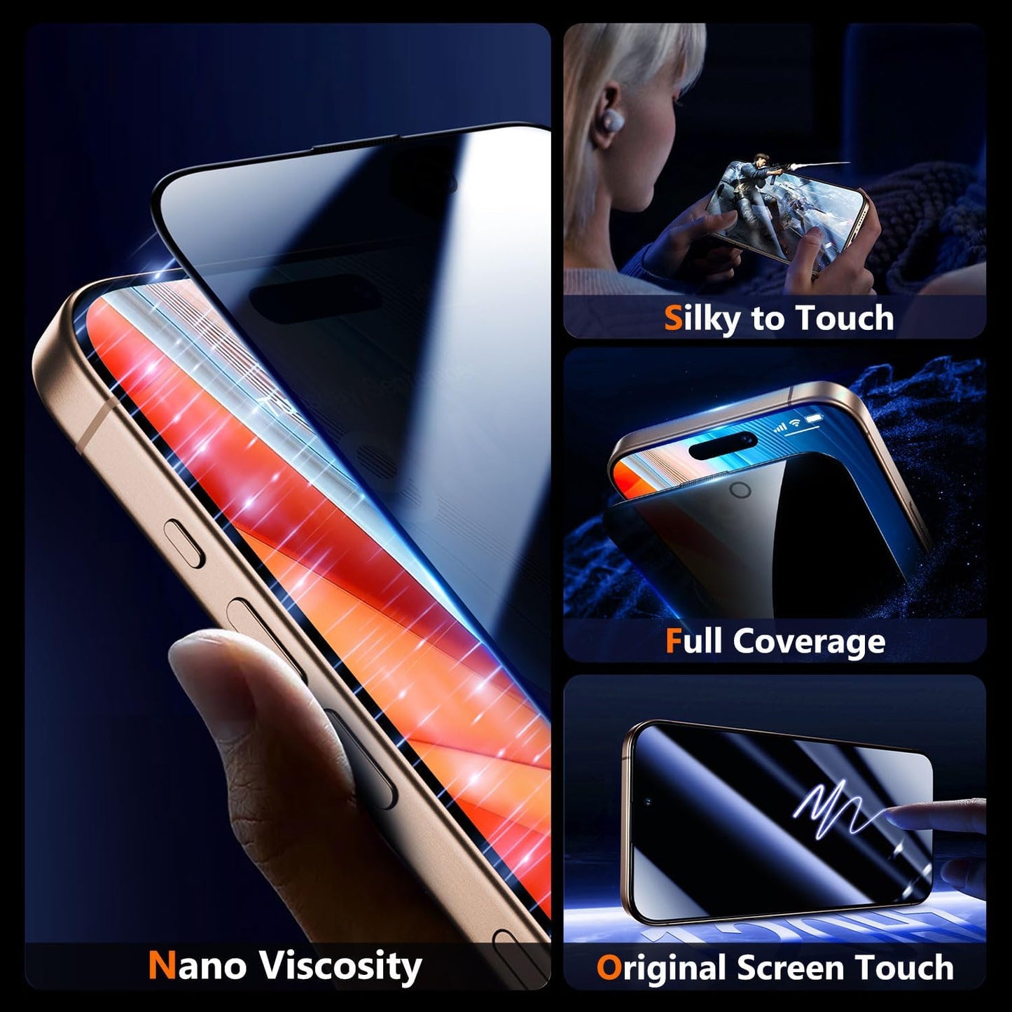 UniqueMe for iPhone 16 Pro Max Privacy Screen Protector, [Military Grade Shatterproof & 9H+ Hardness] Privacy Screen 16 Pro Max Tempered Glass Full Coverage Protection, 2 Packs