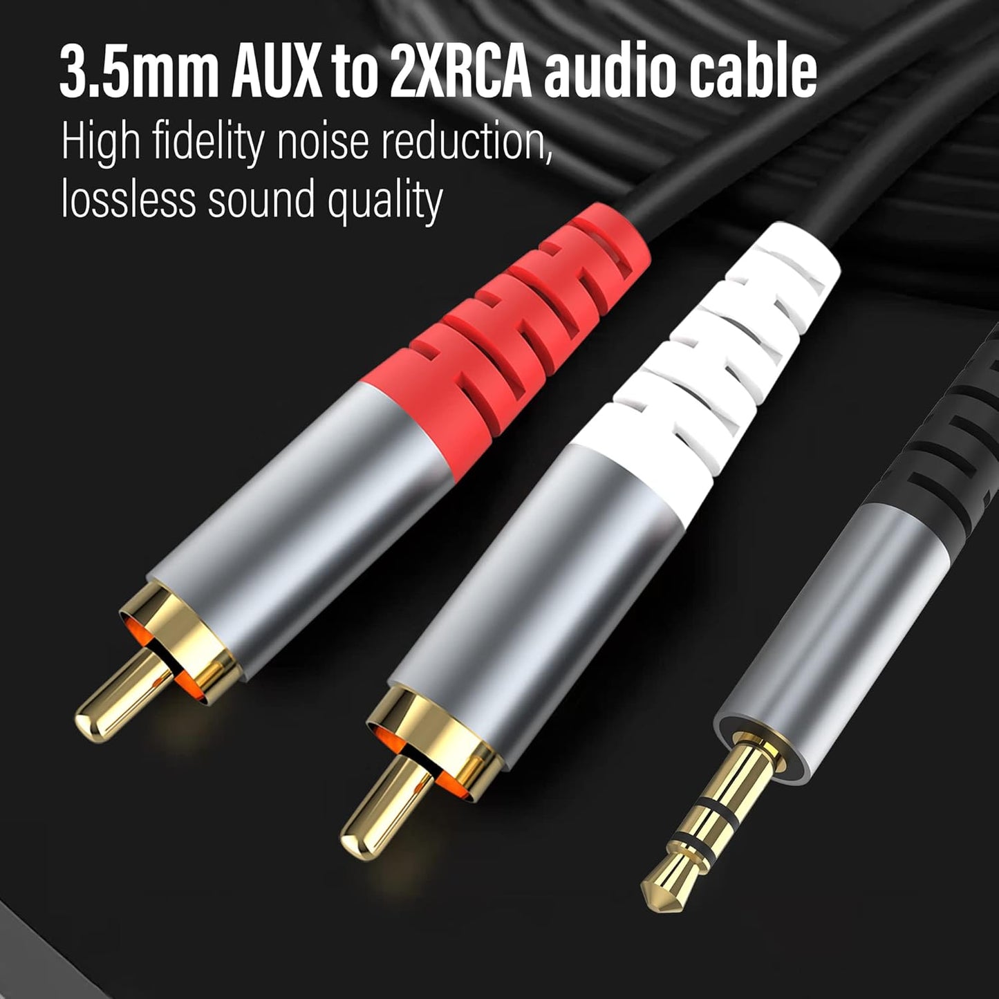 RCA to 3.5mm AUX Cable, (1M/3.3Feet) 3.5mm 1/8 to RCA 2-Male Headphone Jack Adapter Y Splitter Premium Stereo Audio Cord for Smartphones, Tablets, HDTV,or MP3 Players, Speakers