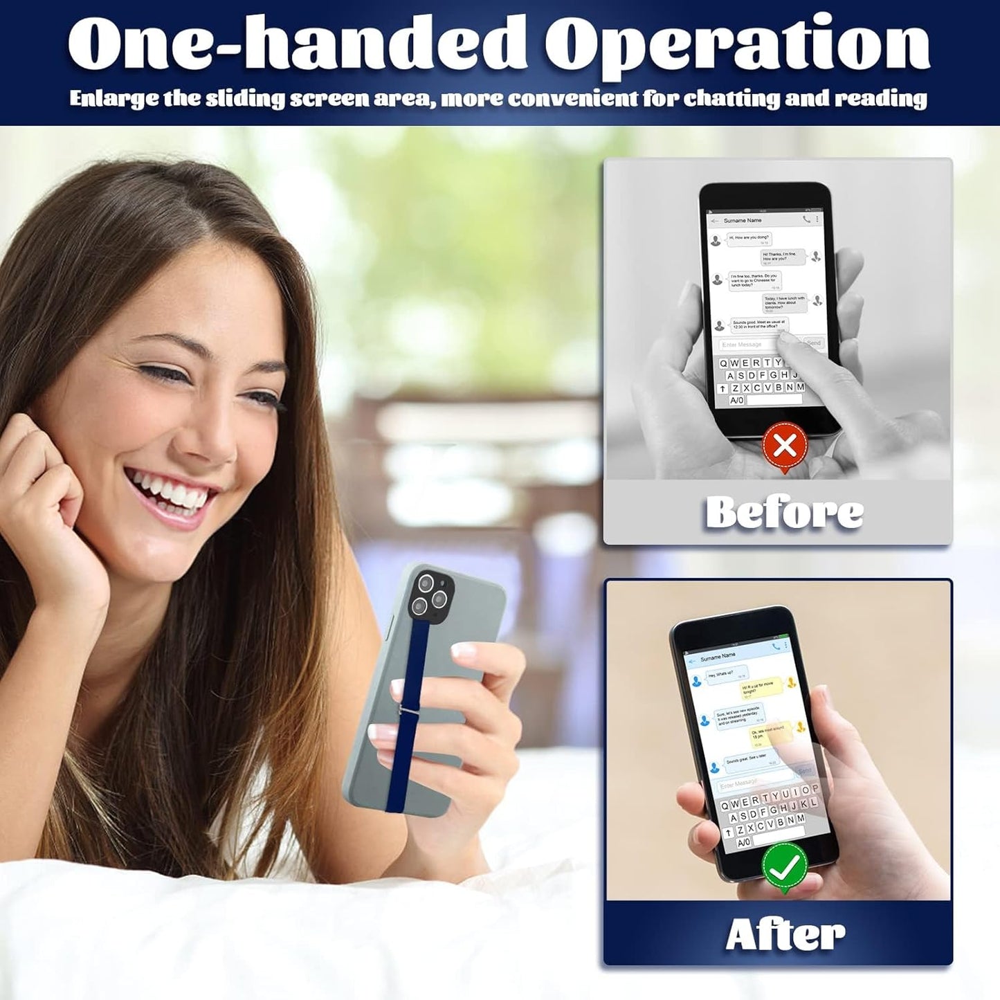 TEAMOLA 3pcs Silicone Phone Grip Holder Strap for iPhone 15/15 Pro/16/16 Pro & Samsung Galaxy S24/S23 - Anti-Slip Finger Loop for Case, Universal Phone Loops for Back of Cell Phones（230, 3 Navy）