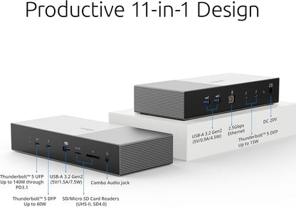 Kensington SD5000T5 Thunderbolt 5 Docking Station – Dual Display for MacBooks M1/M2/M3/M4 Pro and Max; Triple Display for Windows TB5; TB4 Compatible, 140W Power Delivery (K35201NA)