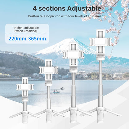 ULANZI JJ02 Selfie Stick Tripod, Extendable Grip Phone Tripod w Detachable Remote Pocket Size, 3-in-1 Mini Phone Grip 2 Cold Shoe, 10m/393.7'' Wireless Shutter, Vlog Livestreaming Photography(White)