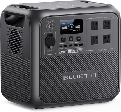 BLUETTI Portable Power Station AC180, 1152Wh LiFePO4 Battery Backup w/ 2 1800W (2700W peak) AC Outlets, 0-80% in 45Min, Solar Generator for Camping, Off-grid, Power Outage