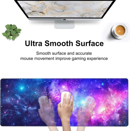 Deep Universe Space and Stars Desk Mat,Large Galaxy Space Gaming Keyboard Mouse Pad,Non-Slip Rubber Base Desk Pad Thick Stitched Edges Waterproof Mousepad Mouse Mat 31.5"x11.8"