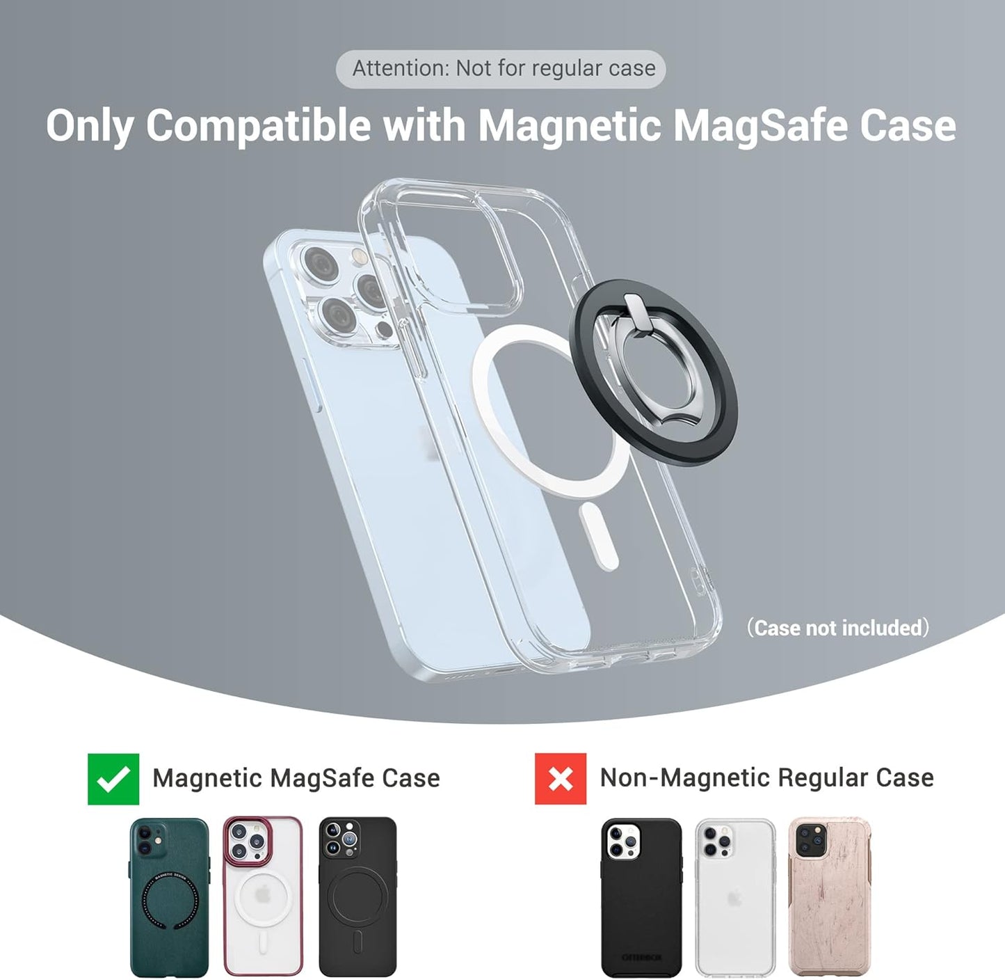 PROfezzion Thin Metal Ring Holder for MagSafe, Removable Strongest Magnetic Phone Grip for iPhone 16 15 14 13 12 Pro Max Plus with Mag-Safe Case [Not for Regular Case] [MagSafe Car Mount Compatible]