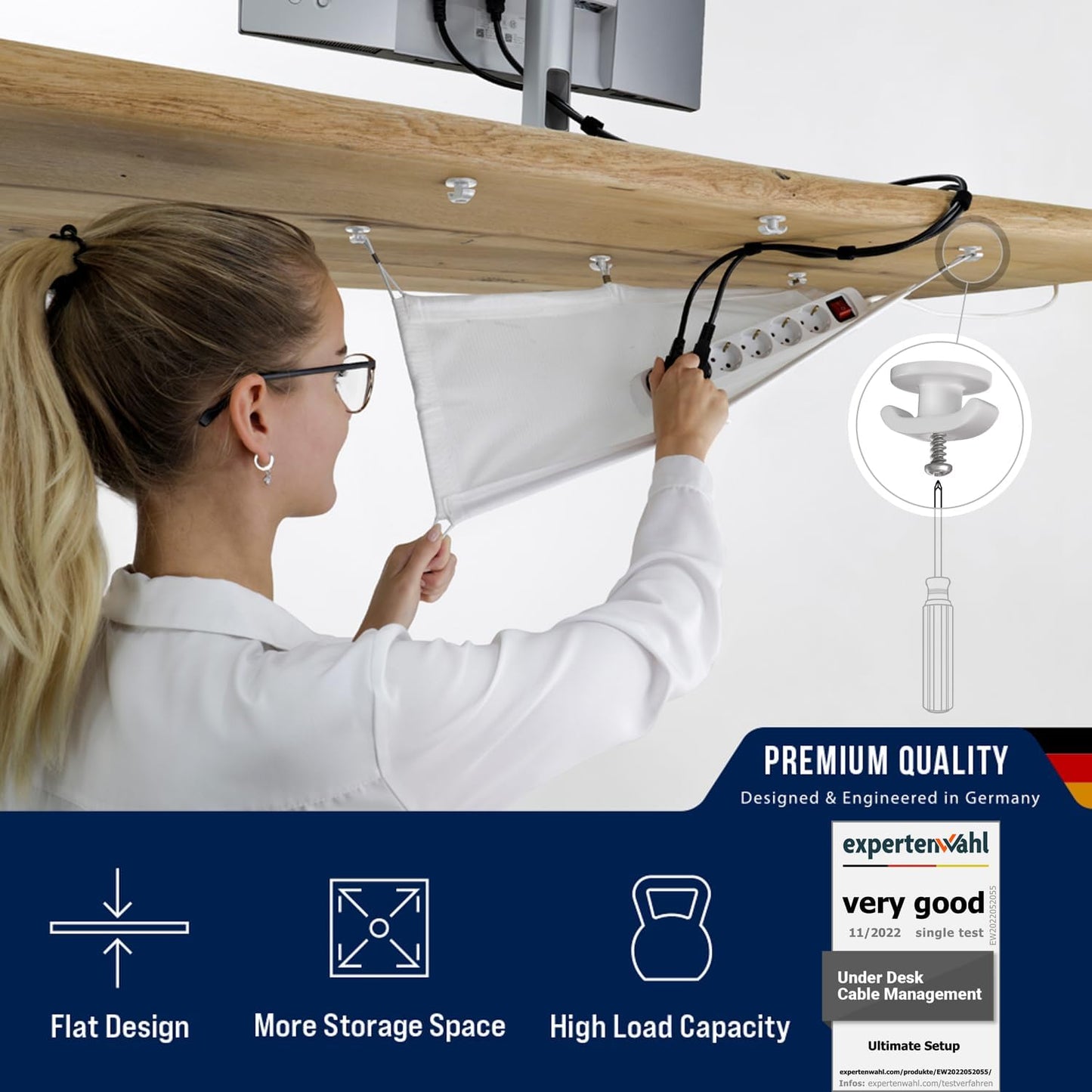 Cable Management net - Under Desk Wire Management - Flexible Under Desk Cable Management Tray White
