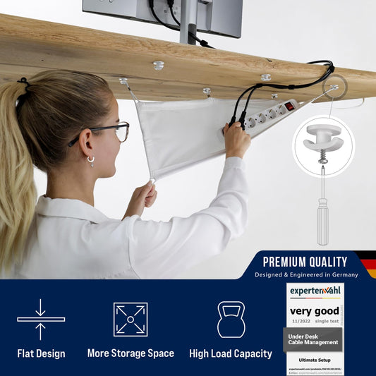 Cable Management net - Under Desk Wire Management - Flexible Under Desk Cable Management Tray White