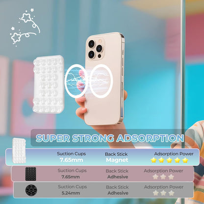 for MagSafe Suction Mount - 29 Silicone Suction Cup Phone Mount with Magnetic Phone Grip, for iPhone 12/13/14/15/16 Series, Hands-Free Sticky Grip for TikTok/Instagram, Transparent