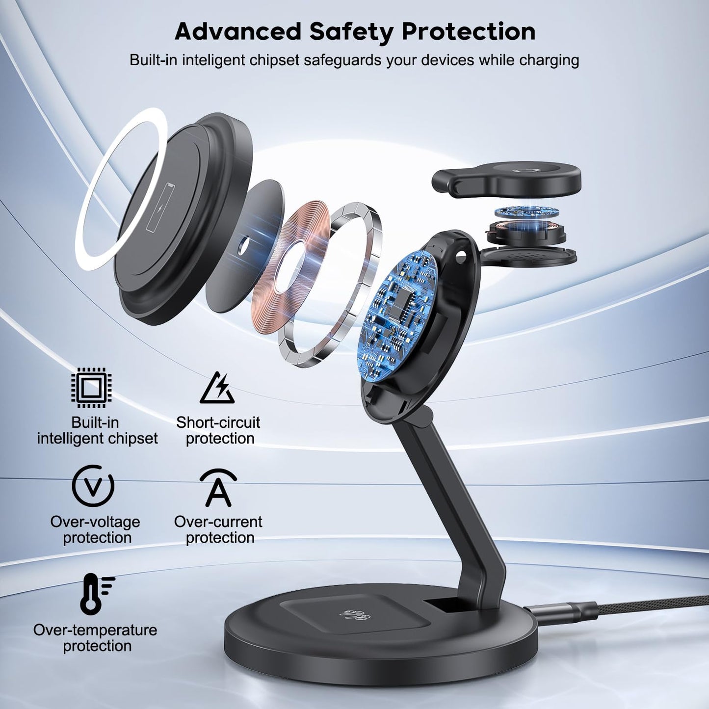 Charging Station, 3 in 1 Foldable Wireless Charger iPhone Charging Station Charger Stand Multiple Devices for Apple, with PD Adapter and USB C Cable for iPhone 17/16/15/14/13,iWatch,AirPods All Series