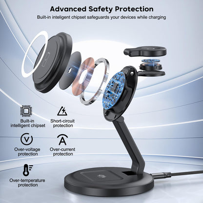 Charging Station, 3 in 1 Foldable Wireless Charger iPhone Charging Station Charger Stand Multiple Devices for Apple, with PD Adapter and USB C Cable for iPhone 17/16/15/14/13,iWatch,AirPods All Series