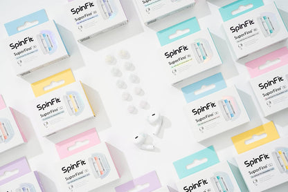 SpinFit Superfine for AirPods Pro Gen 1 & 2 - L - Medical Grade Silicone Patented Replacement Ear Tips and Adapters for Supreme Comfort (one Pair)(Ear Tips Installed)