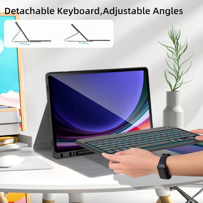 Keyboard Case for Samsung Galaxy Tab S10+ Plus / S9 FE+ Plus / S9+ Plus 12.4 Inch,7 Colors Backlit Bluetooth Keyboard, Detachable Wireless Magnetic Keyboard with S Pen Holder, Black