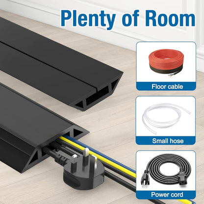 Eapele 10 ft Floor Cord Cover Heavy Duty Cable Protector, Easy to Unroll, Prevent Trip Hazard for Home Office or Outdoor Settings (Black - 2pcs)