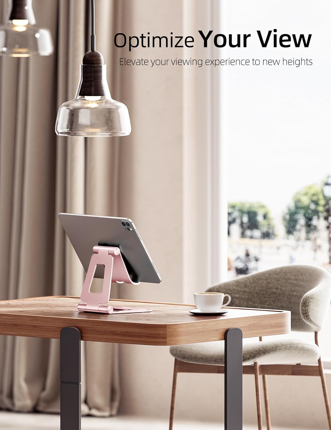 Nulaxy Aluminum Dual Foldable iPad Stand, Fully Adjustable Desktop Tablet Holder, Tablet Accessories for Office Kindle Compatible with Mobile Devices iPad Pro/Air/Mini, iPhone Pro/Max/Plus, Rose Gold