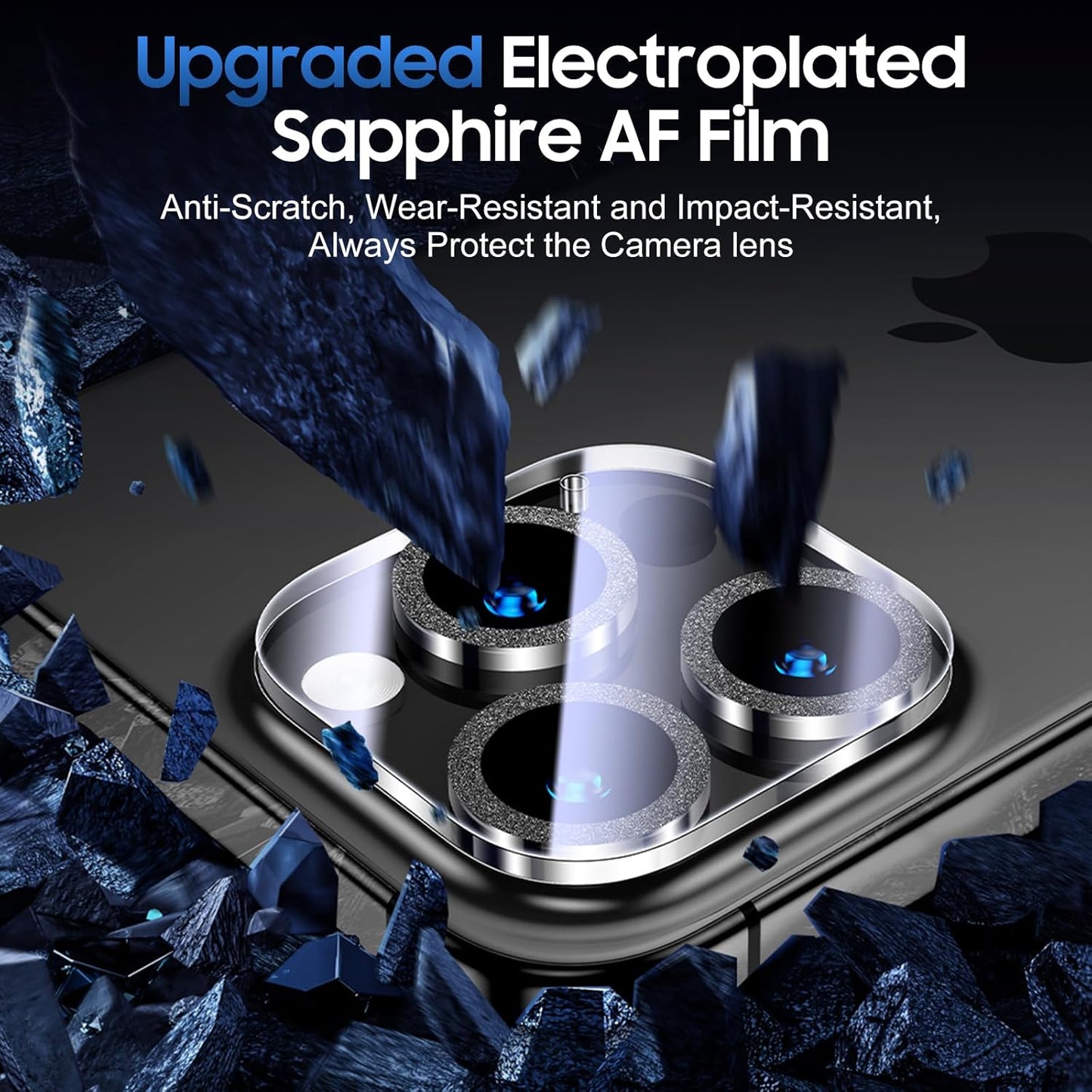 UniqueMe for 3 Pack iPhone 15 Pro/iPhone 15 Pro Max Camera Lens Protector, [Drop Protection] [Case Friendly] 9H Tempered Glass Camera Cover Screen [Update New Version] - Glitter Black