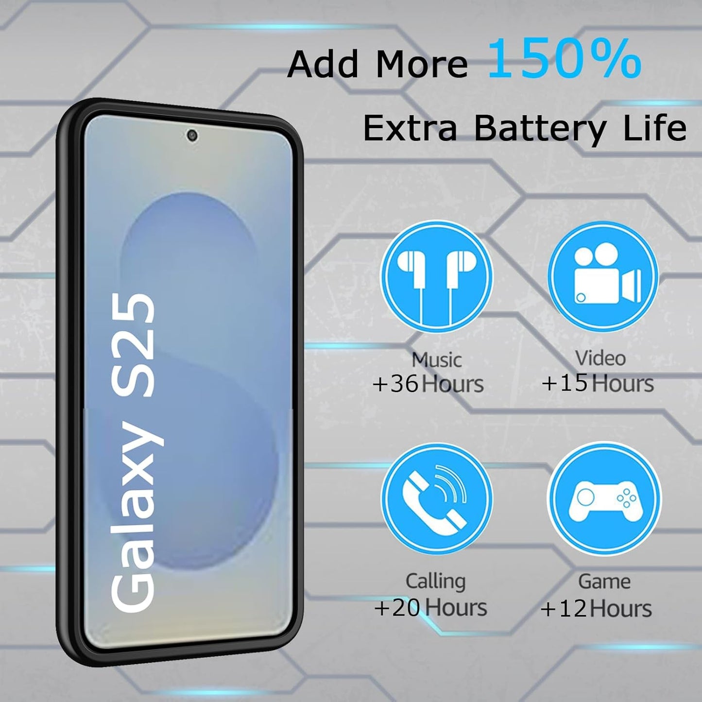 Battery Case for Galaxy S25, [10000mAh] Slim Portable Protective Fast Charging Case Backup Power Bank Battery Case Compatible with Galaxy S25-6.2 inch-Black