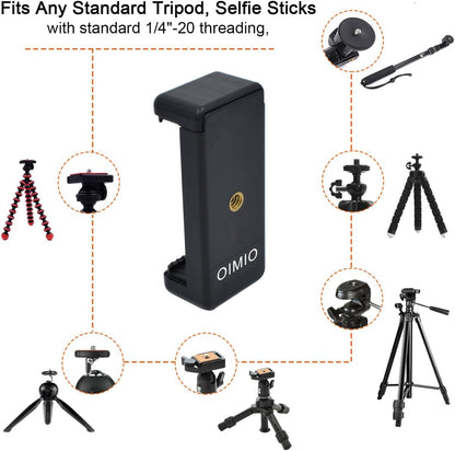 Universal Cell Phone Tripod Mount Adapter, OIMIO Phone Holder Clip Connector Head Used for Monopod Selfie Stick DSLR Travel Mini Flexible Tripod and More(2 Pack)