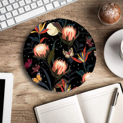 Mouse Pad Round, Cute Mouse Pad with Design, Floral Butterfly Mouse Mat, Non-Slip Rubber Base Mousepad, Waterproof Women Office Computer Mouse Pads