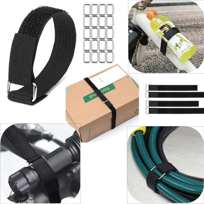 2 Rolls 32.2ft 1 Inch Wide Cable Ties, Jumpso Adjustable Fastening Zip Ties Hook and Loop Straps with 40 Metal Buckles, Reusable Nylon Cinch Straps for Organizer, Black
