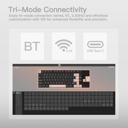 KEEBMONKEY WOBKEY Rainy 75 CNC Aluminum HMX/JWK/Cocoa Switches Triple-Mode Connectivity Mechanical Keyboard with Superior Acoustics, RGB/FR4/Silver SUS304/7000mAh/Cocoa Switch (Pro - Silver)