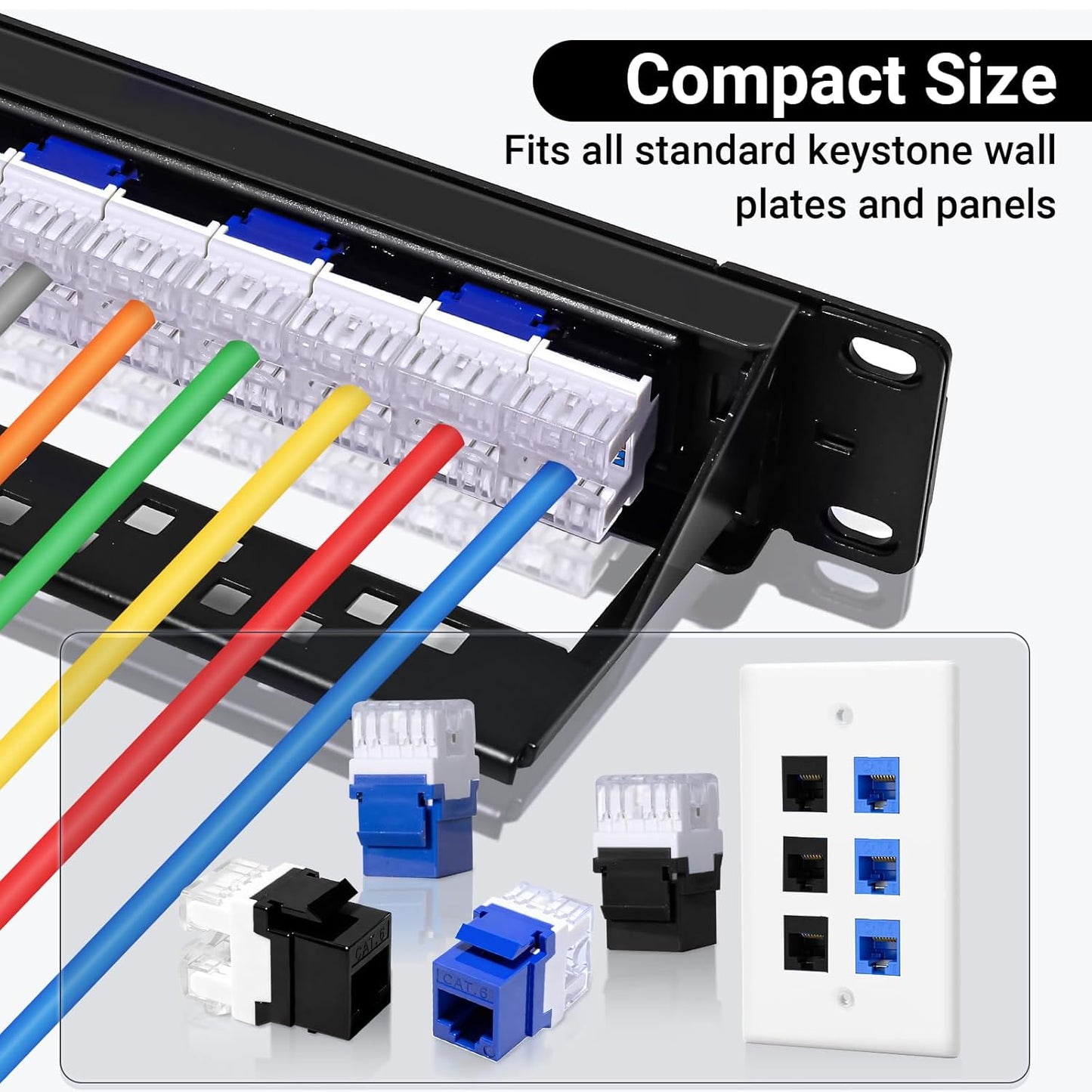 RJ45 Cat6 Keystone Jacks 25-Pack, Ethernet Keystone Jack, 180 Degree Punch-Down Cat 6 Keystone Jack Slim Profile for Wall Plates & Patch Panels – Blue