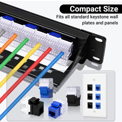 RJ45 Cat6 Keystone Jacks 25-Pack, Ethernet Keystone Jack, 180 Degree Punch-Down Cat 6 Keystone Jack Slim Profile for Wall Plates & Patch Panels – Blue