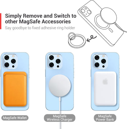 PROfezzion Thin Metal Ring Holder for MagSafe, Removable Strongest Magnetic Phone Grip for iPhone 16 15 14 13 12 Pro Max Plus with Mag-Safe Case [Not for Regular Case] [MagSafe Car Mount Compatible]