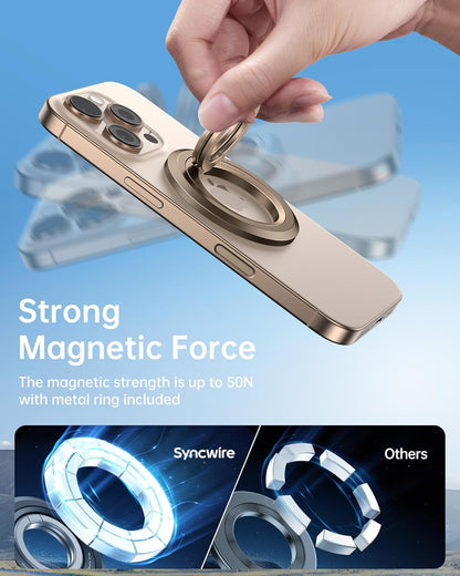 SYNCWIRE Magnetic Phone Ring Holder for MagSafe, 360° Rotation Dual Sided Magnet Grip Cell Phone Ring Stand Finger Kickstand Compatible with iPhone 16 15 14 13 12 Pro Max fits MagSafe - Desert Gold