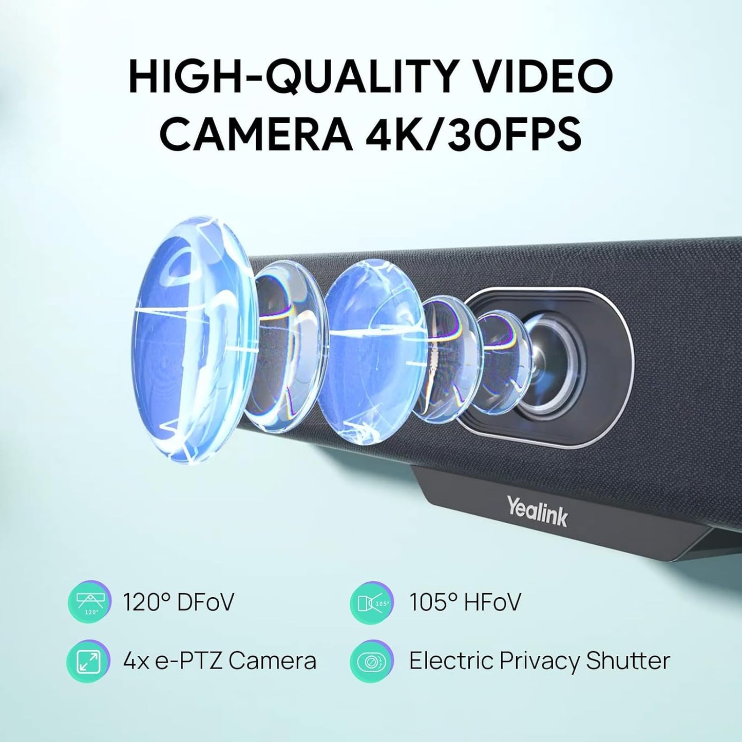 Yealink MeetingBar A10 Video Conference Room System 4K 120° Wide Angle Camera AI Auto Framing Conference Webcam with 8 Mics Arrays Speaker Tracking Noise Cancellation Teams Zoom Certified