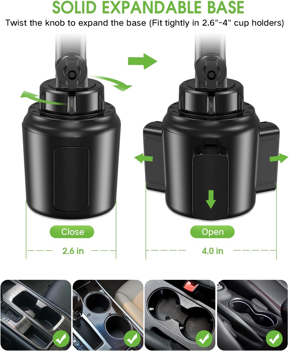 2025 Upgraded Cup Phone Holder for Car, Universal No Shaking Cup Holder Phone Mount with Expandable Base for Car Truck, Adjustable Holders,Compatible with iPhone Samsung All Phones: 2 Pack