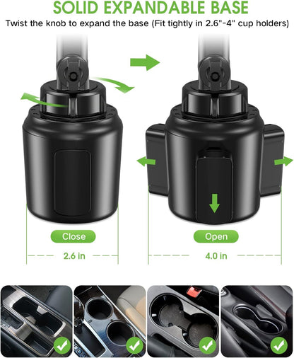 2025 Upgraded Cup Phone Holder for Car, Universal No Shaking Cup Holder Phone Mount with Expandable Base for Car Truck, Adjustable Holders,Compatible with iPhone Samsung All Phones: 2 Pack