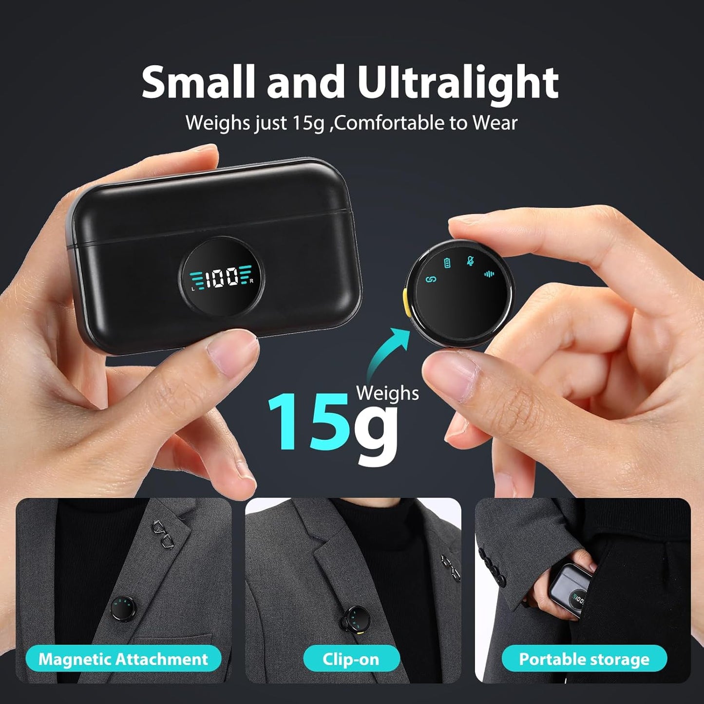 Wireless Lavalier Microphone with Charging Case,AI Noise Reduction,30H Endurance Time,Mini Wireless Microphone for iPhone 14/13/12/11/X with Lightning ,Mini Mic for Video Recording,YouTube,Vlogging