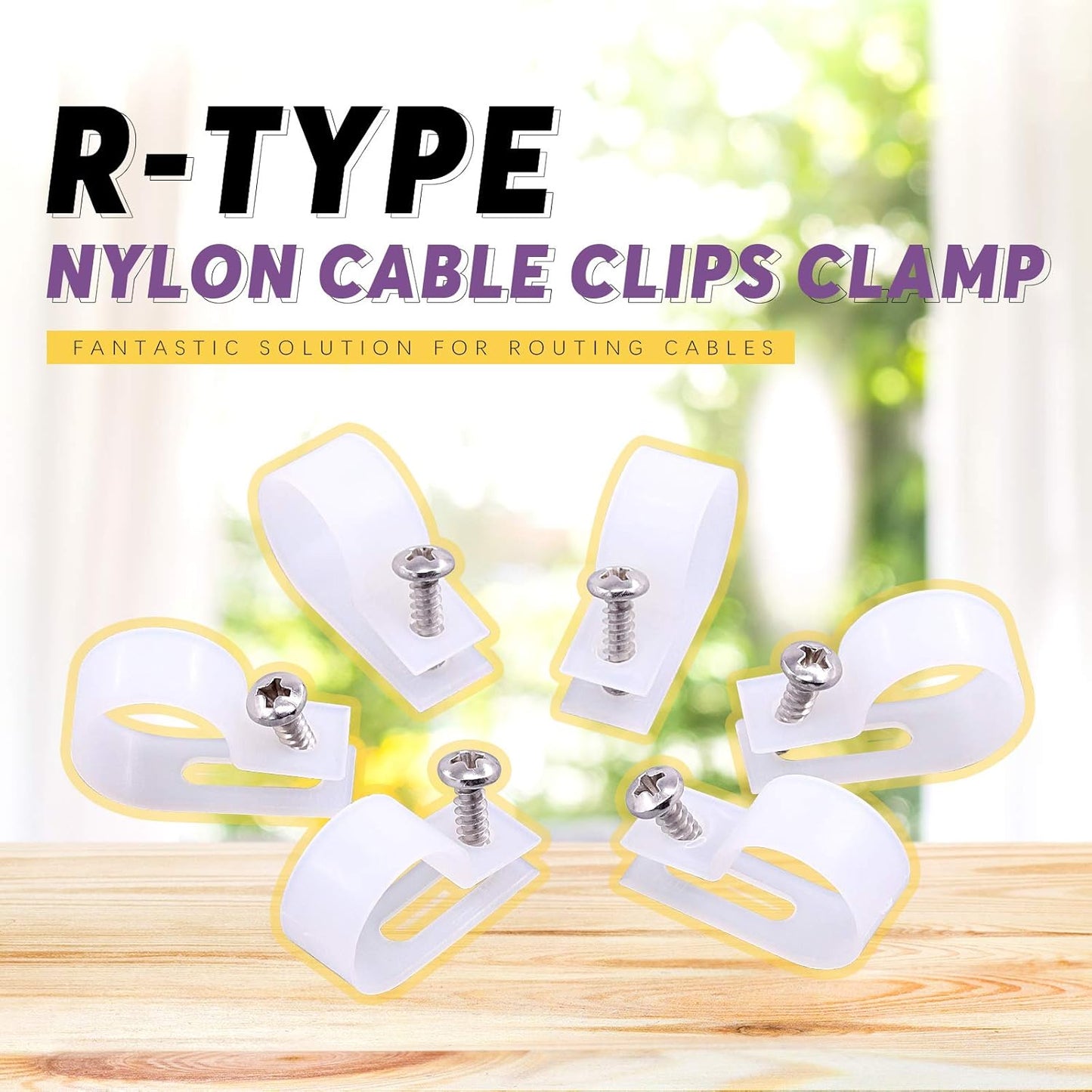 Swpeet 120 Pack White 3/4 Inch Nylon Plastic R-Type Cable Clips Clamp Kit, Nylon Screw Mounting Cord Fastener Clips with 120 Pack Screws for Wire Management (3/4 Inch, White)