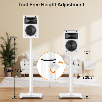 ELIVED Universal Speaker Stands Height Adjustable 28"-37.4", Bookshelf Speaker Stand Pair for Satellite Studio Large Speakers Up to 22 lbs, Surround Sound Speaker Stand with Cable Management, White