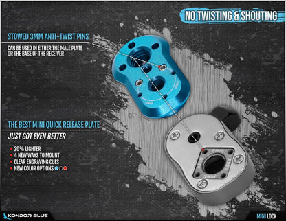 KONDOR BLUE | Mini Lock Quick Release Plates for Camera Monitors, Arms, Accessories, Microphones, Key Lights | Quickly and Securely Attach and Detach Accessories on Your Cinema Rig | Blue