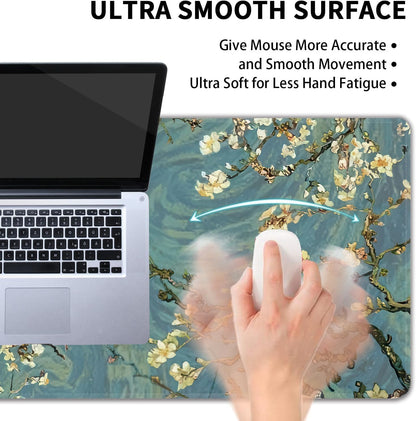 Almond Blossoms Large Mouse Pad,Gaming Keyboard Desk Pad,Extended Mouse Mat Non-Slip Rubber Base with Stitched Edges for Office Game Home XL 31.5"x11.8"