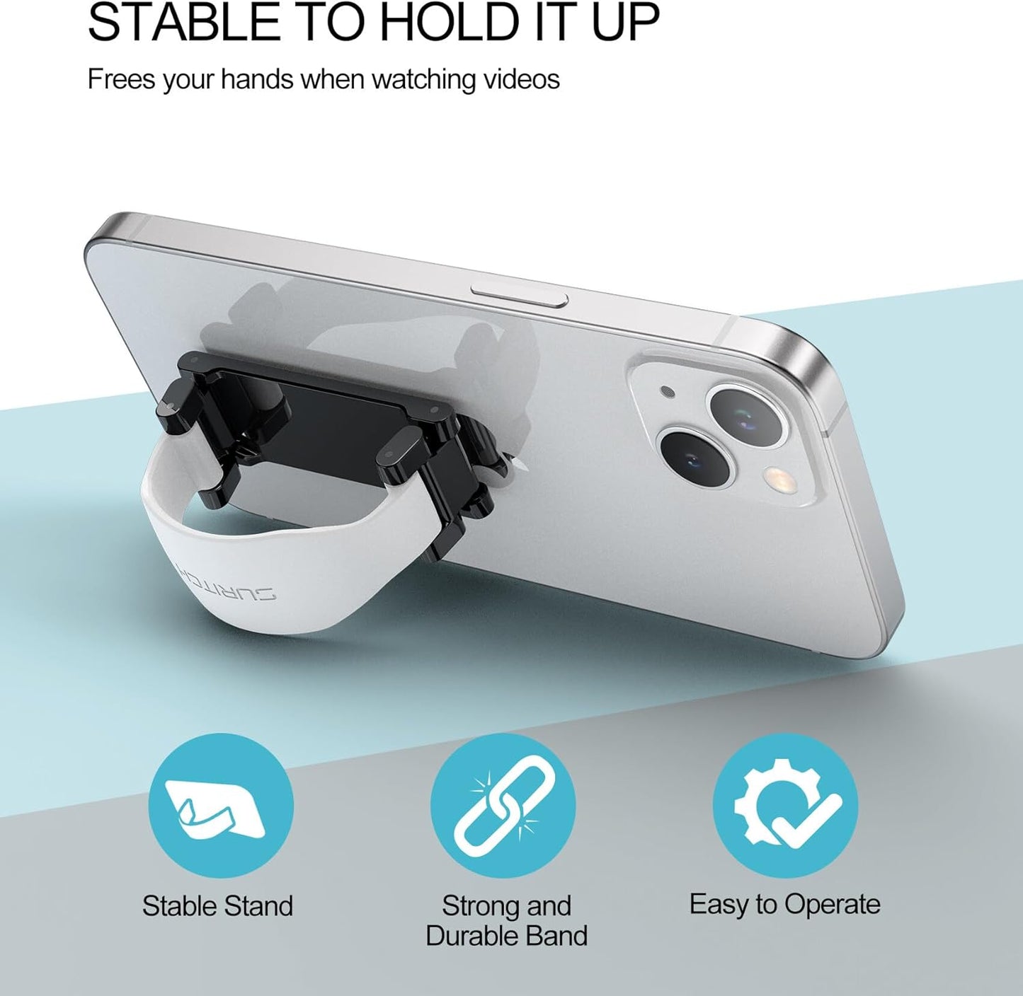 SURITCH Phone Grip Strap Finger Loop Holder for Back of Phone, 2-in-1 Soft Silicone Gripper Kickstand for iPhone Samsung and Most Cell Phone Cases, 3.15" White