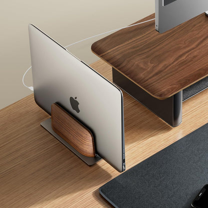 UPERGO Vertical Laptop Stand for Desk, Laptop Holder to Dock MacBook, MacBook Pro and Other Laptops, Black Walnut Wood