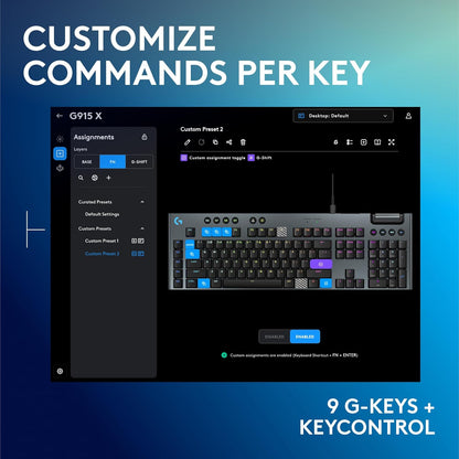 Logitech G915 X Wired Mechanical Gaming Keyboard, Double-Shot PBT Keycaps, Fully Programmable Keys, RGB Backlit Mac/PC Gaming Keyboards, Aluminum Finish, GL Tactile Switches, Black