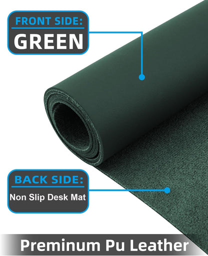 Leather Desk Protector, Non-Slip PU Laptop Mat, Waterproof Writing Pad for Office/Home (31.5"x15.7", Dark Green)